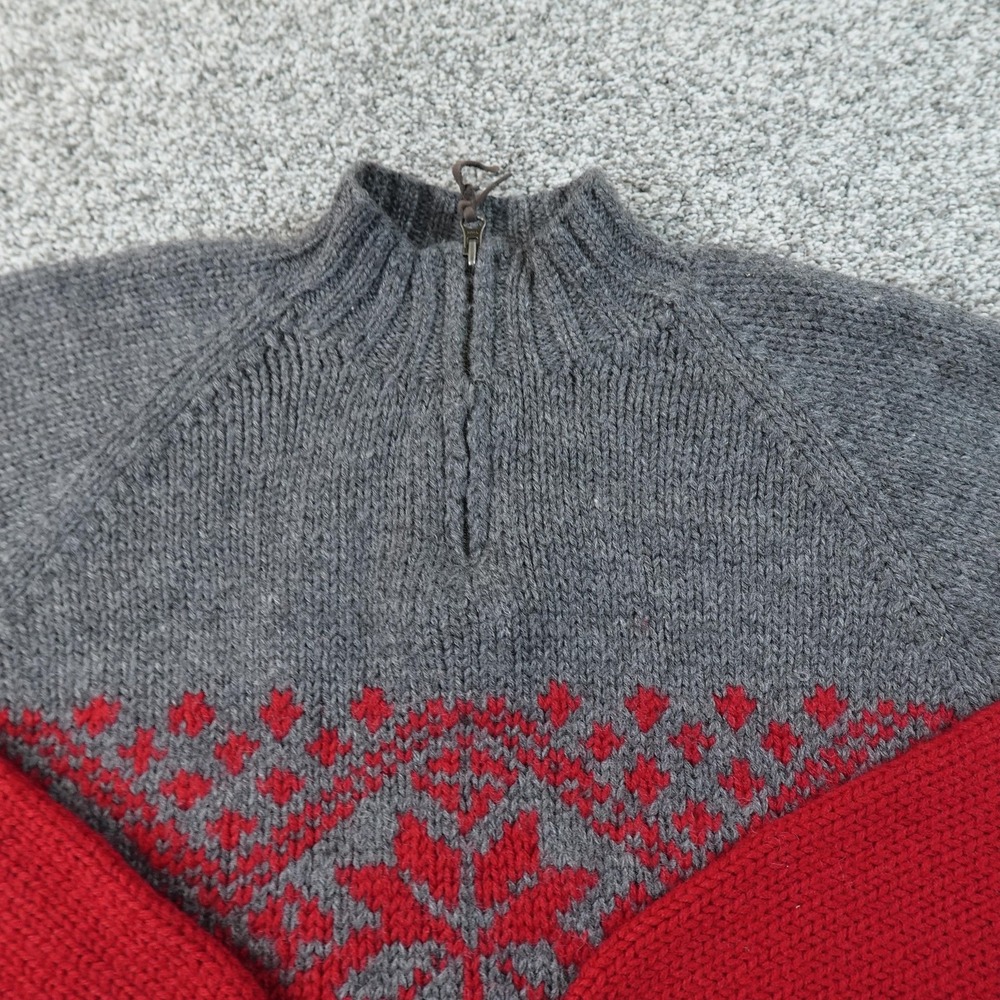 VTG J Crew Sweater Mens M Red Gray Nordic Fair Isle Wool 1/4 Zip Pullover Knit - Picture 2 of 7